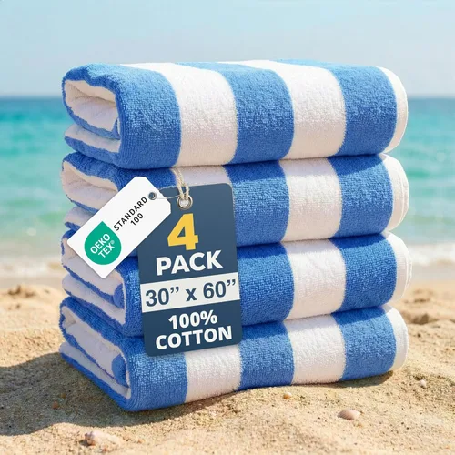 Vista 17 de LANE LINEN Juego de 4 toallas de playa, 100% algodón, rayas cabaña, de gran tamaño (30 x 60 pulgadas), secado rápido y altamente absorbentes