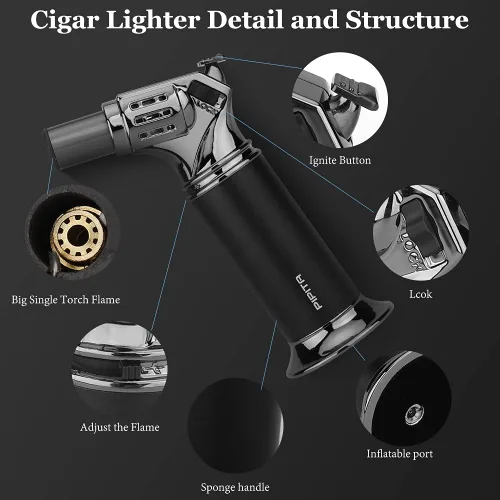 Vista 3 de PIPITA - Encendedor de antorcha a prueba de viento, encendedor de puros, butano, ajustable, con una sola llama, recargable, bolsillo con caja