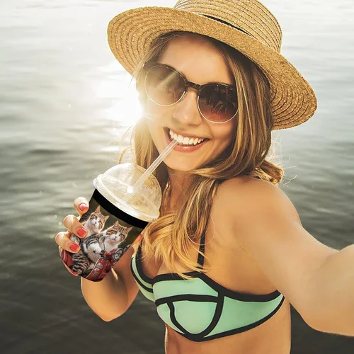 Vista 6 de Two Funny Cats Driving A Motorcycle Reusable Insulated Neoprene Iced Coffee Cup Sleeves 3 Sizes Diving Material Cup Durable Beverage Covers for Cold