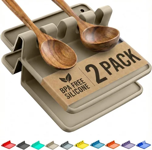 Vista 20 de Cooler Kitchen Soporte de cuchara de silicona naranja para estufa con almohadilla de goteo (paquete de dos) – Resistente al calor sin BPA Soporte