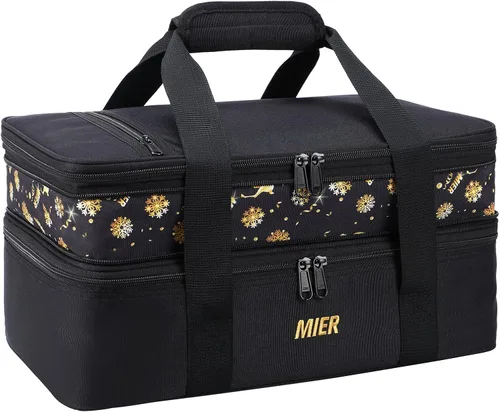 MIER - Bolsa aislada doble para cacerolas con capacidad para lasaña, perfecta para fiestas de comida, picnic, playa, se adapta a platos para hornear