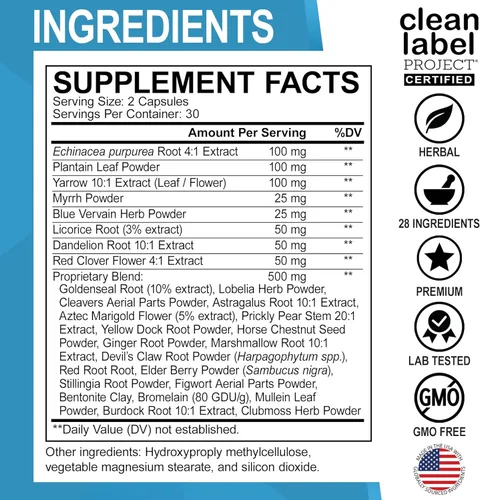 Vista 6 de Suplementos de Drenaje Linfático en Píldoras - Apoyo Linfático Limpieza Total Herbal Productos Echinacea, Jengibre, Diente de León, Raíz Roja