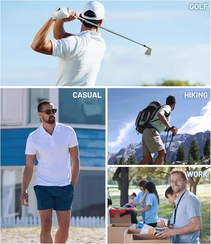 Vista 7 de TACVASEN Polo de golf para hombre, manga corta, secado rápido, cuello casual, camisa con botones PerformanceT-Shirt