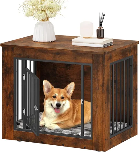 Vista 14 de YITAHOME Mueble de jaula para perros grandes, mesa auxiliar lateral, perrera moderna para perros de interior hasta 60 libras, jaula para perros
