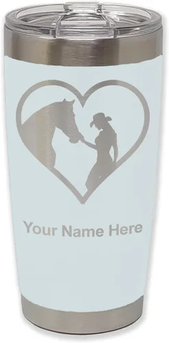 Vista 9 de LaserGram Vaso aislado al vacío de 20 onzas, corazón de vaquera de caballo, grabado personalizado incluido (negro) Engraved Gift, Vacuum Insulated
