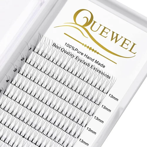 Vista 44 de QUEWEL Extensiones de pestañas listas para colocar, Extensiones de pestañas en abanico prefabricadas 3D de 0.07mm de grosor, rizado C, 10mm