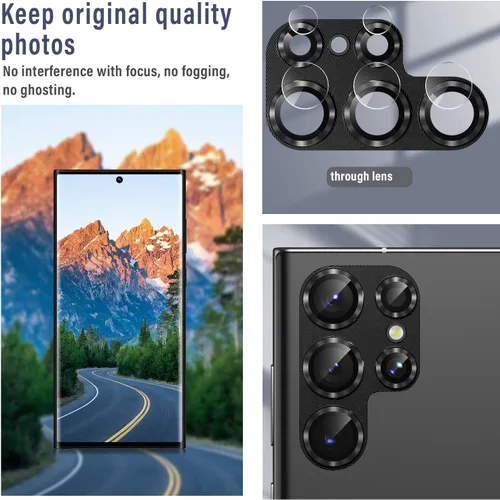 Vista 4 de Korecase Diseñado para Samsung Galaxy S23 Ultra Protector de lente de cámara Película de lente de vidrio templado, cubierta de cámara de metal