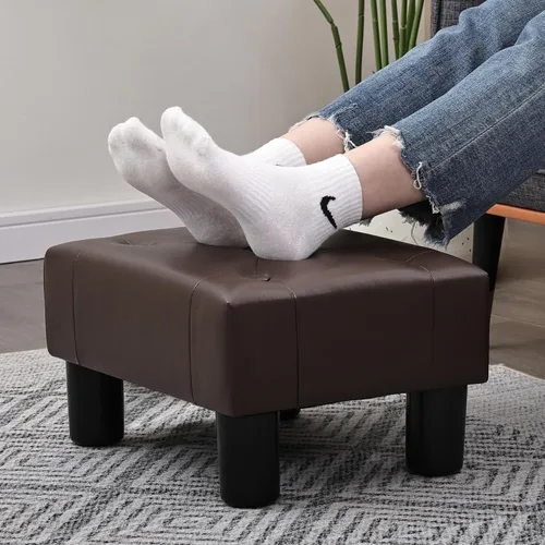 Vista 5 de Adeco 15.4" Small Footstool Ottoman for Footrest, Modern Rectangle Step Stool Extra Seating with Non-Skid Plastic Legs for Living Room, Couch, Brown