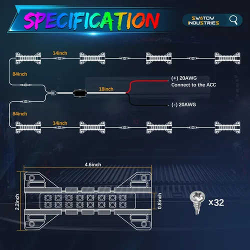Vista 2 de Luces de cama de camioneta RGB LED Kits de luz de cama con control Bluetooth Luces de carga traseras Iluminación de camioneta Accesorios de carga