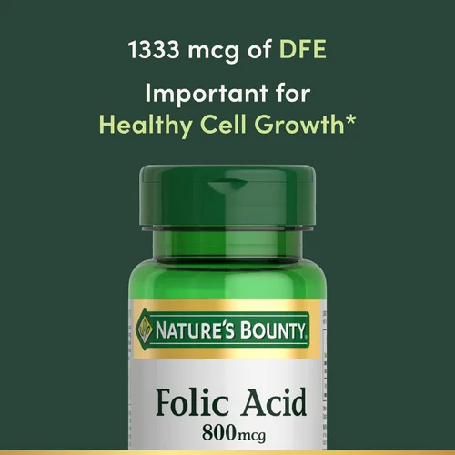 Vista 3 de Nature's Bounty Suplemento de Ácido Fólico, Apoya la Salud Cardiovascular, 800 mcg, 250 Tabletas