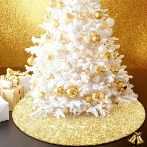 Vista 5 de Falda de lentejuelas para árbol de Navidad, 48 pulgadas, doble capa, para bodas y fiestas