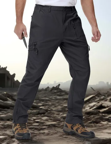 Vista 3 de CRYSULLY Pantalones cargo tácticos para hombre, pantalones de trabajo Ripstop con 9 bolsillos (sin cinturón)