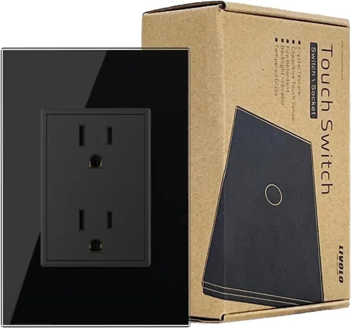 Vista 9 de LIVOLO Tomacorrientes eléctricos verticales dúplex estándar de EE. UU. (paquete de 4 con panel de vidrio templado (15A), CA 110 ~ 220 V Negro