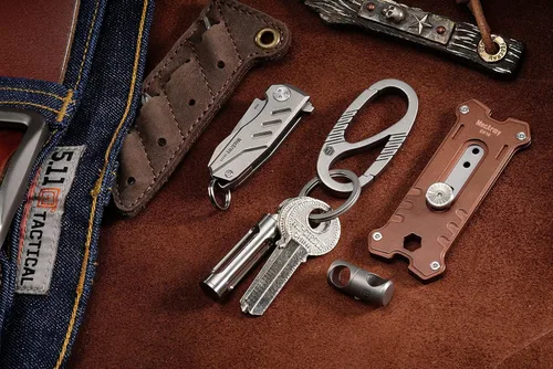 Vista 9 de KeyUnity KM08 Clip de llavero de mosquetón de titanio y KA07 Clip de llave giratoria Paquete de conector de anillo dividido, plateado