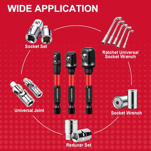 Vista 3 de Geinxurn Juego de 3 adaptadores de enchufe de impacto, drive de 1/4", 3/8" y 1/2", broca de extensión de 3 pulgadas con soporte, adapta tu taladro