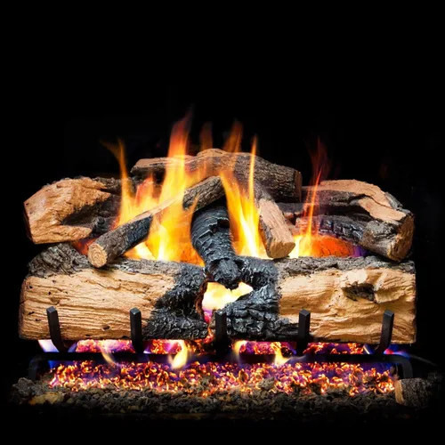 Peterson Real Fyre - Juego de troncos de gas de roble perenne carbonizado de 24 pulgadas con quemador G52 de gas natural ventilado, control remoto