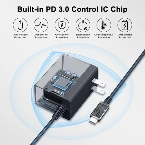 Vista 5 de Cargador para Nintendo Switch Adaptador de CA de repuesto para Nintendo Fuente de Alimentación 39W 15V 2.6A Carga Rápida con Cable USB C de 6.6 pies