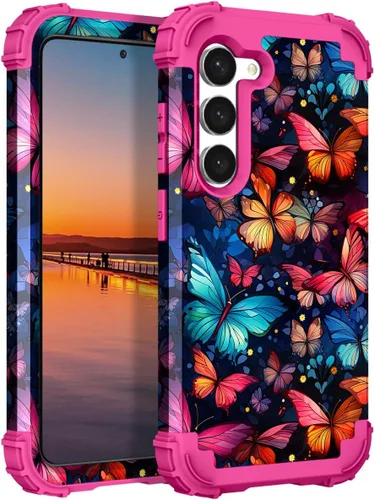 Vista 18 de Hocase Funda para Galaxy S23 Plus, protección resistente a prueba de golpes, parachoques de goma de silicona suave+funda protectora híbrida
