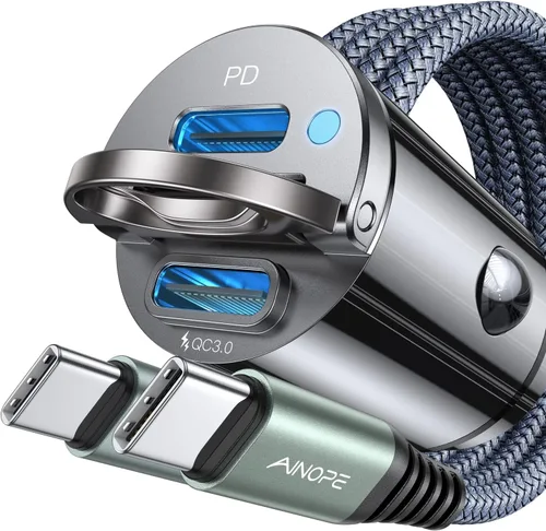 AINOPE - Cargador de coche USB C PD36W y QC36W, cargador de coche de carga rápida de 2 puertos PD&QC3.0 encendedor de cigarrillos, cargador USB con