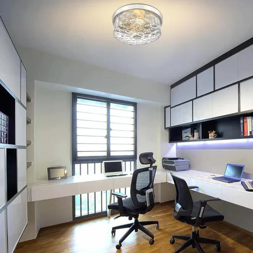 Vista 5 de Lámpara de Techo Empotrada con Pantalla de Vidrio con Ondas de Agua, Accesorios Modernos de Lámpara de Techo de 2 Luces, Iluminación de Techo