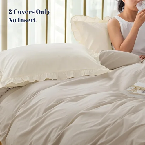 Vista 5 de PHF Fundas de almohada 100% algodón lavado con volantes, tamaño estándar, paquete de 2 fundas de almohada de 20 x 26 pulgadas, sin relleno, fundas