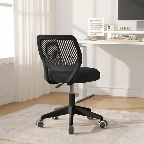 Vista 3 de JPBSTO Silla de escritorio sin brazos, silla giratoria de altura ajustable para oficina con ruedas con cojín acolchado de malla suave, silla pequeña