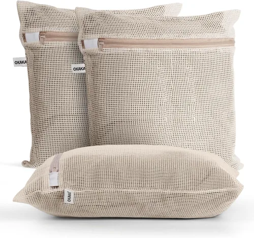 Vista 8 de Bolsas de lavandería de malla 100% algodón, suaves de primera calidad, sin tinte, juego de 4, naturales