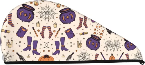 Vista 9 de UNIOND Magic Witch - Toalla de secado de pelo con diseño bohemio, de secado rápido, absorbente, terciopelo coral, gorra de pelo seco con botón fijo