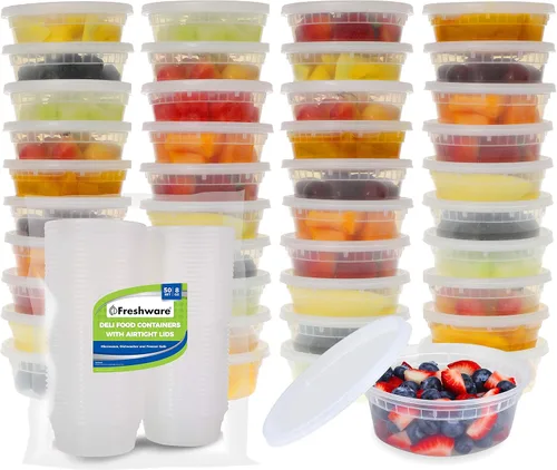 Vista 2 de Freshware Paquete de 50 recipientes de almacenamiento de alimentos de 8 onzas y 36 unidades, 86 recipientes de plástico sin BPA con tapas, a prueba