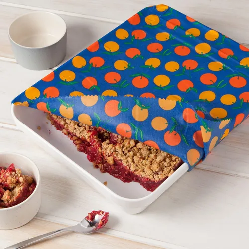 Vista 3 de Ecologie Cera de abeja reutilizable para almacenamiento de alimentos con estampado de cítricos, envoltura extra grande, 17 x 22.75 pulgadas