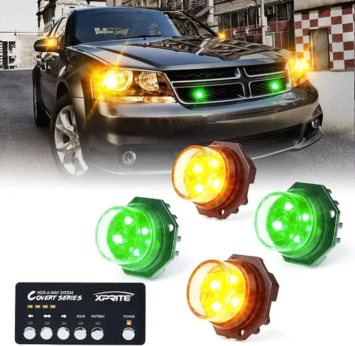 Vista 24 de Xprite Kit de luces estroboscópicas LED ámbar ocultas, 20 patrones intermitentes con panel de control, faros, luces traseras, luces antiniebla