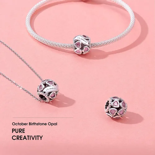 Vista 5 de Abalorio de plata de ley 925 con piedra natal de Ningan abalorio de corazón para pulseras y collares regalo de cumpleaños para mujeres y niñas