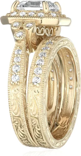 Vista 2 de Conjunto de dos anillos de corte Asscher con forma de corazón con cristales Swarovski Zirconia enchapados en oro o plata (4.5 cttw)