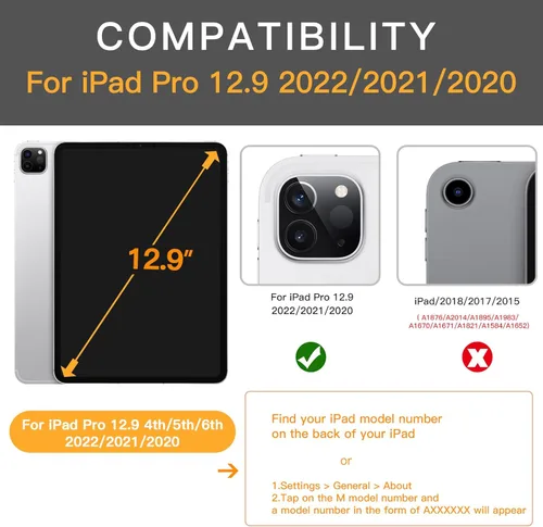 Vista 2 de ZtotopCases para iPad Pro 12.9 6ª/5ª/4ª/3ª Generación 2022/2021/2020/2018, Funda de Cuero PU Premium Tipo Folio, Activación/Suspensión Automática