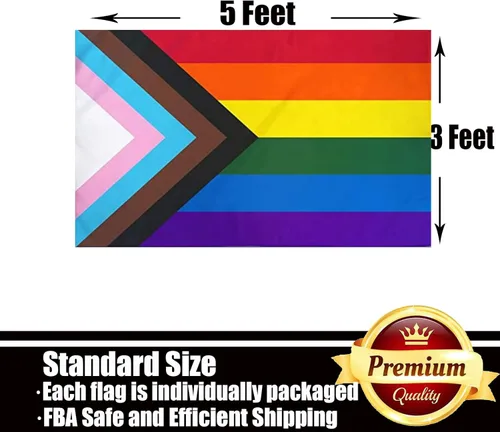 Vista 6 de Progress Pride - Bandera de arco iris de 3 x 5 pulgadas, a rayas cosidas para exteriores, LGBTQ, gay, lesbiana, bisexual, transgénero, todo