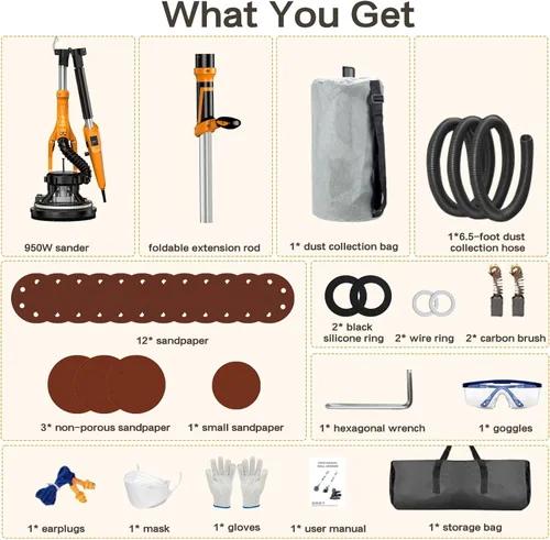 Vista 2 de Lijadora para paneles de yeso, lijadora eléctrica de 9 velocidades para paneles de yeso con colector de polvo de vacío, herramienta de lijadora