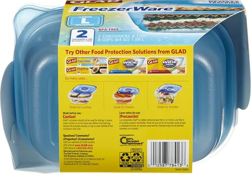 Vista 3 de Glad Gladware - Recipientes de almacenamiento de alimentos para congelar, rectángulo grande con capacidad para 64 onzas de alimentos, juego de 2