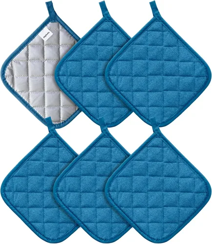 Vista 10 de Joyhalo Paquete de 4 agarraderas para ollas de cocina, agarraderas de horno de algodón con gran resistencia al calor, almohadillas térmicas