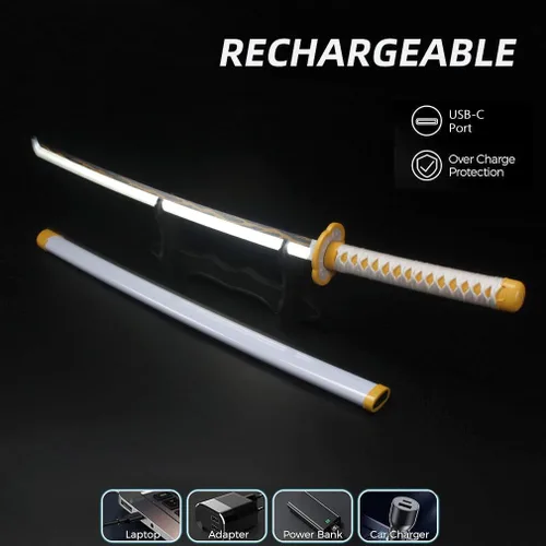 Vista 4 de Luz LED Demon Slayer Espada Cosplay 41 pulgadas con soporte para cinturón