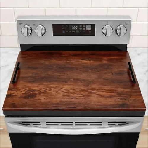 Vista 8 de Tabla para Estufa de Fideos de 30"x22" Cubierta de Estufa para Estufas Eléctricas y de Gas, Cubierta de Tope de Estufas de Bambú para Espacio