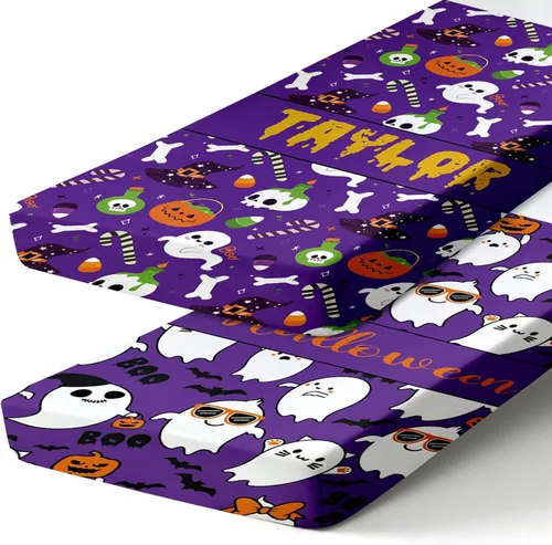 Vista 22 de Sábanas ajustadas personalizadas para cuna, 2 piezas, sábana blanca de Halloween con nombre de bebé, sábana de colchón para bebé, regalos