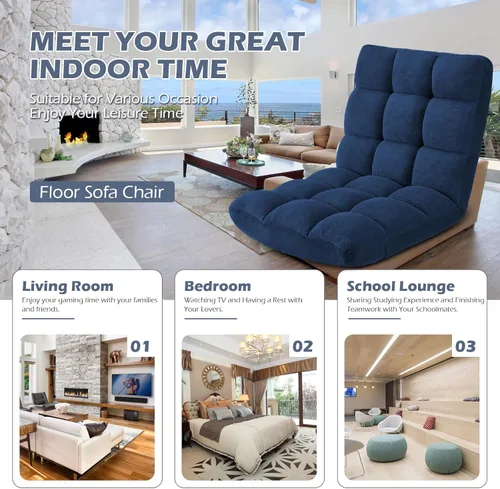 Vista 28 de Silla plegable para juegos de suelo de 14 posiciones, acolchada y ajustable, con algodón transpirable y terciopelo coral agradable a la piel