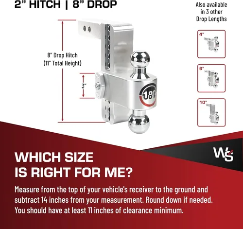 Vista 5 de Weigh Safe Soporte de bola de enganche de remolque ajustable, enganche de caída ajustable de 8 pulgadas para receptor de 2 pulgadas con 4 piezas