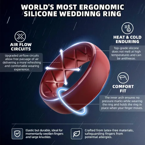 Vista 84 de Egnaro Anillos de boda de silicona para hombre: 1/4/6/7 Multipack de anillos de boda de goma con arco interior Diseño ergonómico transpirable