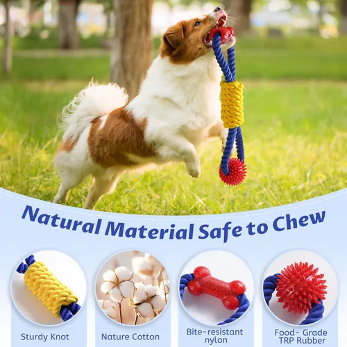 Vista 3 de Aitmexcn Juguetes interactivos de cuerda para perros, juegos de tirón de guerra, juguetes resistentes para perros grandes, medianos y pequeños