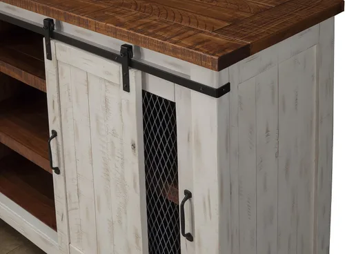 Vista 5 de Martin Svensson Home, mueble para TV Santa Fe de madera maciza, 65", negro antiguo y pino envejecido con aspecto desgastado Pino envejecido negro