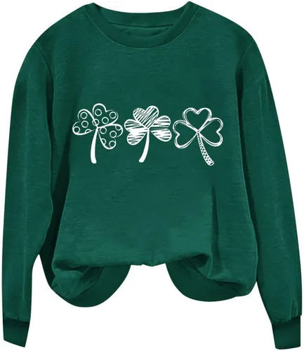 Vista 4 de Oggfader Sudadera casual de manga larga para mujer, diseño de trébol, con estampado divertido de letras de la suerte