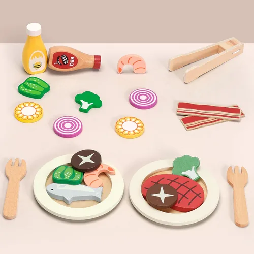 Vista 4 de Pillowhale Comida de Juguete de Madera para Cocina Infantil - 24 Piezas de Accesorios de Cocina de Juego Pretendida Montessori, Juguetes Educativos