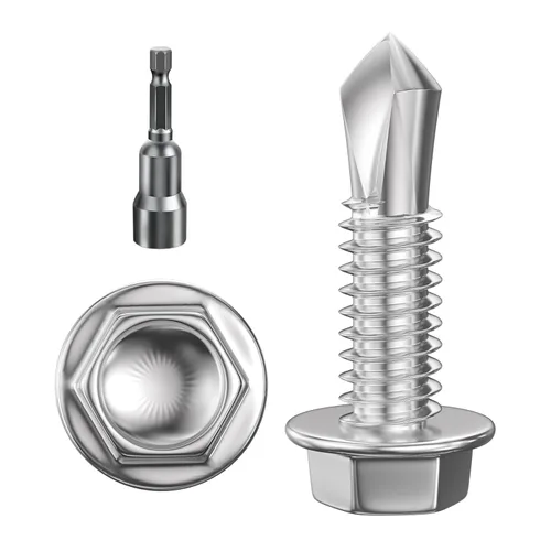 Vista 14 de Wensilon (250 piezas) #8×1" Tornillos autoperforantes de cabeza arandela hexagonal negros, tornillos de chapa metálica de acero inoxidable 410