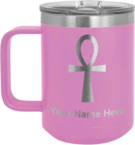 Vista 14 de LaserGram 15oz Vacuum Insulated Coffee Mug, Ankh, Personalized Engraving Included (Orange)